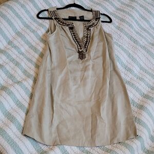 New York & Company Beige Tunic Dress with Embellished Neckline
